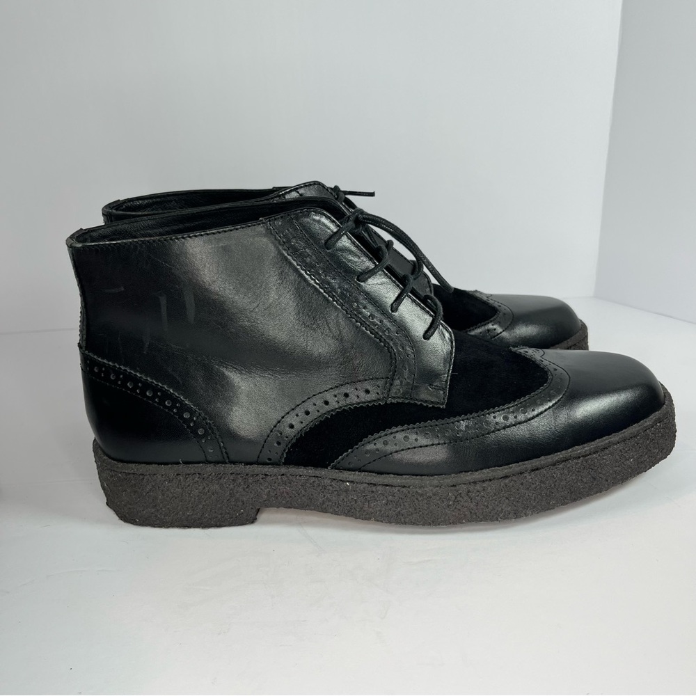 British Walkers Playboy Wingtip Crepe Sole Boots Black‎ Leather Suede 11.5